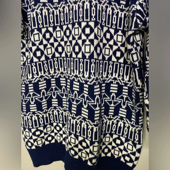 Vintage Navy Blue White Wool Blend Cardigan Sweater Size Large OUTLANDER - Picture 7 of 14